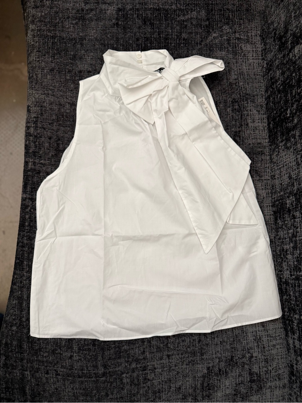 Zara White Sleeveless Bow-Tie Neck Camisole